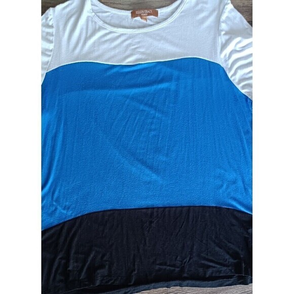 Ellen Tracy Shirt Womens 1X Blue White Black Color Block Tee Shirt Short Sleeve - Picture 4 of 4
